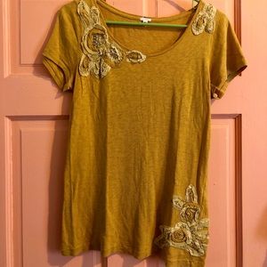 Gold J Crew Tee with Flower Detailing
